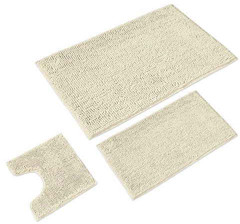 WohnDirect Alfombrilla de baño Conjunto - Alfombra baño Juego - Antideslizante - Lavable - Alfombra para el Cuarto de baño - Crema - 70 x 120 cm + 50 x 80 cm + 45 x 45 cm con Recorte para el Inodoro