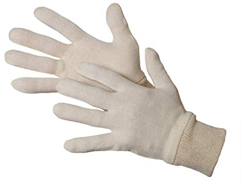 Jah Baumwollhandschuh natur mit Strickbund – beidseitig tragbar & waschbar – für Lebensmittelhandling, Verpackung & Service