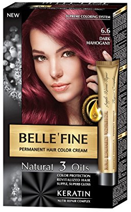 BELLE'FINE® Black Series - Luxuriöse natürliche Haarfärbecreme - langanhaltende Farbe - mit 3 Ölen & Keratin - DUNKLES MAHAGONI