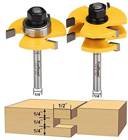 FivePears 2 Pieces of Tongue and Groove Router Bits Set with 1/4 Shank,3 Teeth T Shape Wood Milling Cutter Woodworking Tool