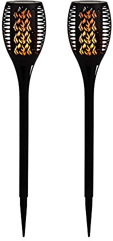 2x LED Außen SOLAR Steck Lampe Weg Garten Fackel Feuer Effekt Erspieß Park Leuchte