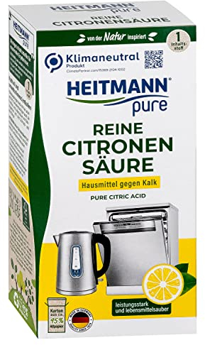 HEITMANN pure Reine Citronensäure | Vielseitiger Bio-Entkalker für Küche & Bad | Leistungsstarkes Pulver zur Kalkentfernung | Lebensmittelsauber & 100% reine Citronensäure | 350 g