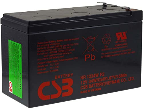 CSB Blei-Akku HR1234WF2, geeignet für APC Back-UPS BE550G, 12 V, 9 Ah
