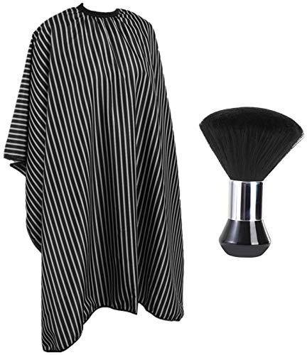 YELEGAI Professional Hair Cutting Cape with Neck Duster Brush, Large Size Salon Hairdresser Cape for Men, Women and Kids(Black With White Stripes)