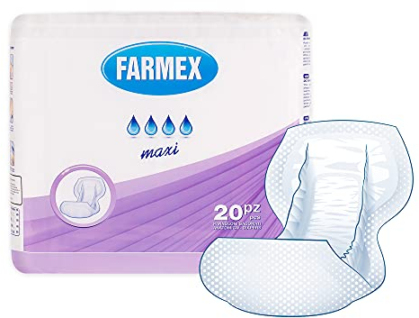Farmex - Pannoloni per anziani e adulti - Pannolone Sagomato Assorbenza MAXI - Assorbente, Latex-Free, Anallergico - Delicato sulla Pelle - 20 Pezzi