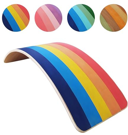 SmartToys4U Planche d'Équilibre en Bois pour Enfants – Planche Montessori Bébé, Balance Board Sensorielle, Adaptée à l'Autisme, Bascule en Bois Naturel, Yoga & Fitness pour Adultes (Rainbow)