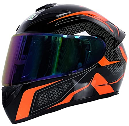 Motorrad Integralhelm Scooter Helme mit 3 Linsenoptionen DOT Motorrad Touristenhelm Sturzhelm für Männer & Frauen täglicher Arbeitsweg (Orange-schwarze Spur) (C,61~63cm XXL)