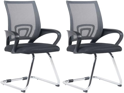 CLP 2er Set Freischwinger Eureka I Polsterstuhl mit Stoffbezug I Rückenlehne mit Netzbezug I Esszimmerstuhl mit Metallgestell, Farbe:grau