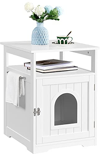 Yaheetech Katzenhaus, Katzenklo Schrank, Katzenschrank für Katzentoilette und Kleine Katzen, Katzentoilette mit Offene Ablage, Beistelltisch, 52 × 49 × 64,5 cm