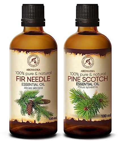 Olio Essenziale di Abete - Abies Sibirica - Olio Essenziale di Pino - Pinus Sylvestris 2x100ml - 100% Puro e Naturale - Calmante - Relax - Diffusore - Aroma Fresco - Aromaterapia
