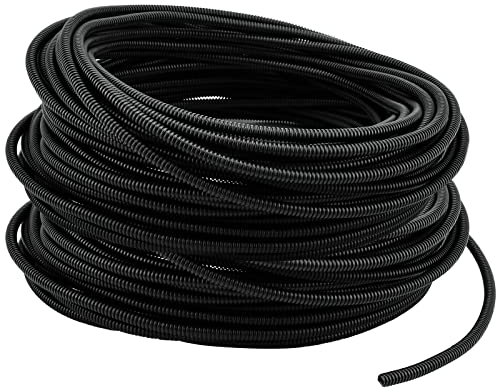 JEUIHAU 25m Corrugated Wire Tube, OD 7mm x ID 4.5mm Dia Wire Loom Split Tubing Hose Cable Wire Protector Polyethylene Flexible Cover Conduit Pipe, Black