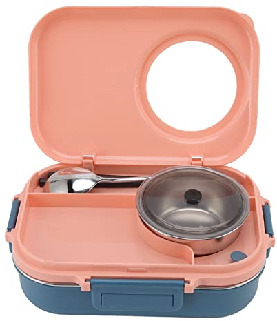 Goshyda Lunch Box, 1100ml Double Couche 3 Grilles Design, Boîte à Lunch Thermique en Acier Inoxydable 304 avec Baguettes Cuillère Bol à Soupe, Récipient Alimentaire pour Enfants