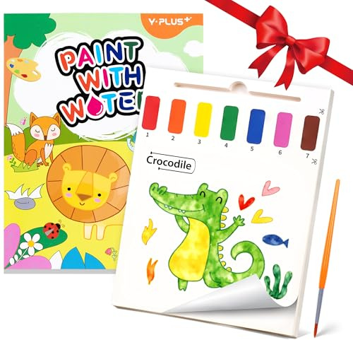YPLUS Pintura con Libros de Agua para Niños Pequeños，Papel de Acuarela para Edades de 1 a 4 años，Regalo de Arte Artesanal con Pincel e Ilustraciones de Animales Incluidas