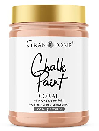 GRANOTONE Chalk Paint Matt Finish Water Based Acrylic Paint 16 fl oz 500 ml Coral Colour for Furniture Wood Walls Metal Glass Paper Fabric Canvas Maximum Coverage for Kids and Adults Made in India