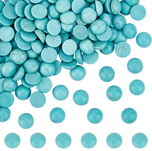 SUNNYCLUE 1 Schachtel Mit 200 Edelstein Cabochons Rund 8 mm Flache Rückseite Blau Synthetischer Türkis Cabochon Halbrunde Kuppel Lose Edelsteinperlen Ohne Loch Cabochons Für Die Schmuckherstellung Rin
