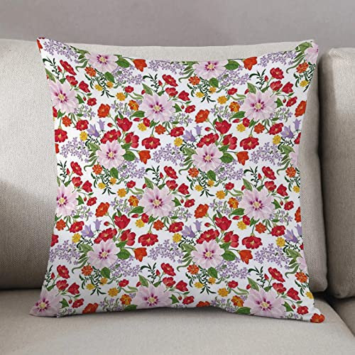 Housse Coussin 50x50cm-Fermeture Zip Cachée,Aquarelle, Florissant la Nature Fleurs Sauvages Gracieux Jardin oeillet Lilas été,Lot de Coussin Canapé pour Canapé Salon Chambre taie Oreiller d'Extérieur