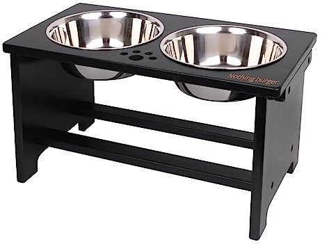 Raised Dog Bowls for Large Dogs, Dog Food Bowl Stand, Dog Feeding Station Bamboo with 2 Stainless Steel bowls by Nothing burger(Black)