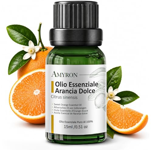 Olio Essenziale Arancia Dolce 15ml AMYRON | Citrus Sinensis Naturale E Puro Al 100% | Ideale Per Aromaterapia E Uso Terapeutico | Diffusore Oli Essenziali | Massaggi aromatici | Uso Alimentare No OGM