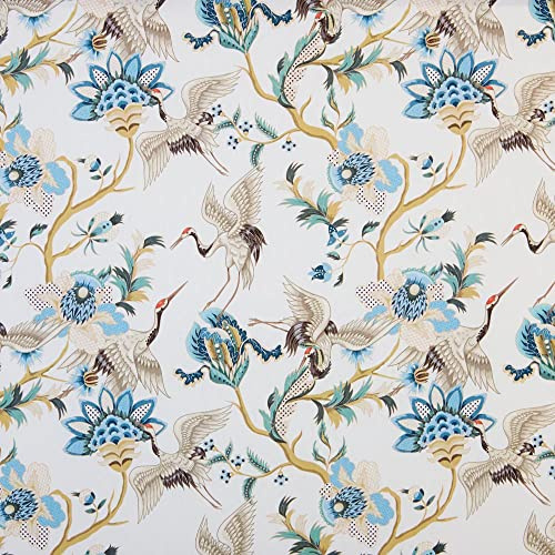 Kt KILOtela - Digitaldruck Leinwandstoff, Half Panama, Dekoration, Schiefer, Kissen, Vorhänge, Tagesdecken, Tischdecken, Stoff 100 cm lang x 280 cm breit, Kräne, Innenblumen, Blau - 1 Meter
