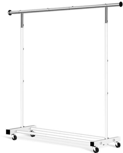 VICERII Clothing Rack, 55.51 Inch Heavy Duty Clothes Rack Rolling Garment Rack with Wheels and Bottom Shelf, 130LB Capacity Clothes Racks for Hanging Clothes, Coats, Shirts, Sweaters, Skirts, White