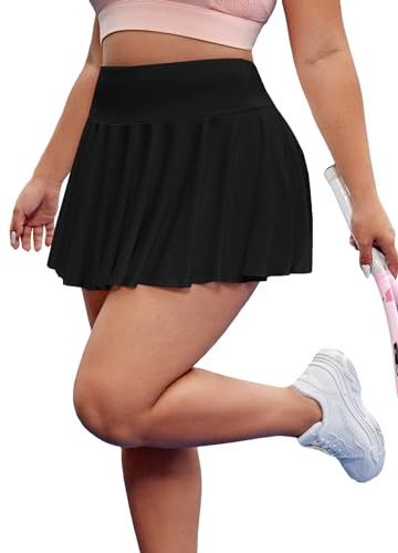 Floerns Women's Plus Size High Waisted Pleated Tennis Workout Skirt 4XL Black