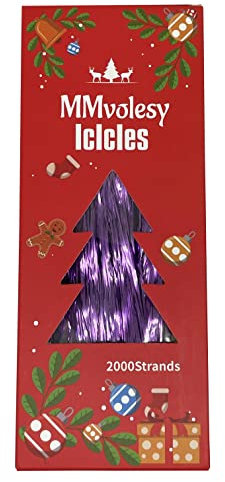 MMvolesy Lila 2000 Eiszapfen Lametta Weihnachtsbaum Folie Fransen Stränge Winter Home Dekorationen für Urlaub Party Geburtstag Hochzeit Paket Größe 100 mm x 250 mm