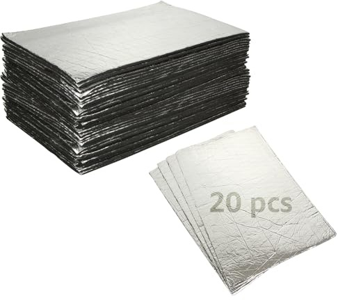 ZOFUN 20 Pcs 7 mm/276 mil Car Sound Deadening Mats, 40 x 25 cm/15.7 x 9.8 inch Van Insulation Self Adhesive Foil, 21.53 sqft Heat Shield Sound Insulation Foam Mats for Trunk Door Floor Ceiling