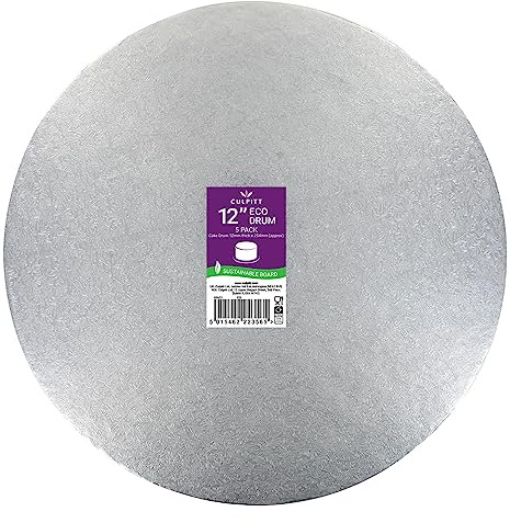 Culpitt ECO Cake Board | 12 - 5 Pack | Cake Drum, Silver Fern, 12 Inch (304mm) Round, 0.5 Inch (12mm) Thick, (Pack of 5 Boards)