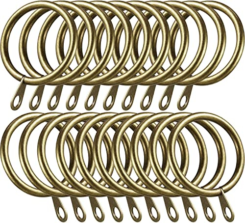HomeImprove Strong Metal Curtain Hanging Rings 40mm Large Antique-Brass Curtain Pole Rings with Sliding Eyelet Pack of 12