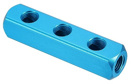 PATIKIL 3 Vías 6 Puertos Aire Colector, G1/4 Pulgada Aluminio Aire Manguera En Línea Colector Bloque Divisor Neumático Aire Manguera Conexión, Azul