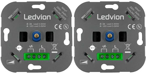 Ledvion - 2X Dimmer LED, 5-250 Watt, Collegamento alternato >2 dimmer, 1 punto luce, Taglio di fase
