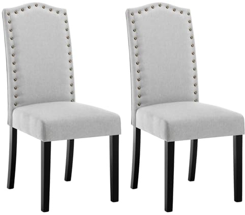 WOLTU 2er Set Esszimmerstühle, Küchenstuhl mit hoher Rückenlehne, Polsterstuhl, Wohnzimmerstuhl, Design Stuhl, mit Massivholzbeinen, gepolstert, Leinen, Hellgrau, BH386hgr-2