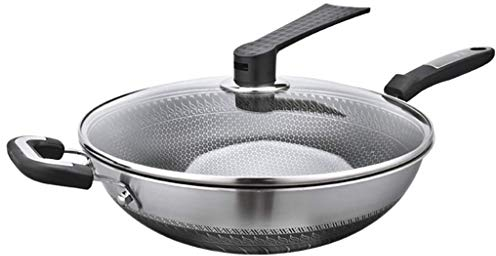 OQHAIR Wok para inducción Wok de acero inoxidable 304 Sartén antiadherente Wok sin humo Estufas de gas Cocina de inducción Estufa de gas Olla especial (Tamaño: 32 cm) (32 cm)