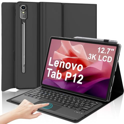 IVEOPPE Tastiera per Lenovo Tab P12 12.7 2023 con Touchpad, Custodia Cover Tastiera Trackpad Layout Italiano Rimovibile Bluetooth per Lenovo Tab P12 12.7 Pollici 2023 TB370FU, Nero