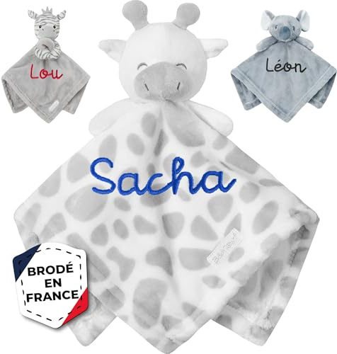 KDO MAGIC - Personalisiertes Schmusetuch - Giraffe - Plüsch personaliserte Baby - gestickter Vorname - Geschenk zur Geburt, Geburtstag, Taufe, Kind, Mädchen, Junge