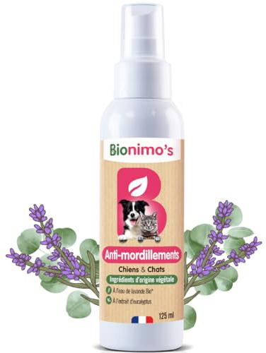 Bionimo's Spray Anti-Mordillement Chiens & Chats, Naturel et Végétal. Facteurs d’amertume Végétaux, Eucalyptus, Eau Lavande Bio. 100% Français. Dissuade de mordiller Vos Meubles, respecte Leur santé