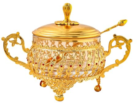 Adoorniequea Sucrier avec couvercle cuillère doré pour cuisine, restaurant, bar