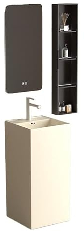 Lavabo sur colonne Lavabo de salle de bain sur pied carré, lavabo à colonne en céramique avec trou de trop-plein, trou de robinet unique et égouttoir, évier de salle de bain moderne sur pied Meuble-la