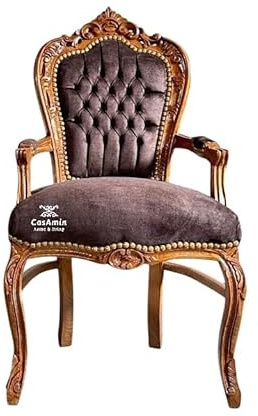 Sillón de estilo francés Louis Style Brown Faux Leather Chair Barroco Rococo Style Armchair Antique Style Reproduction Chocolate Color Wooden Chair for Home Decor