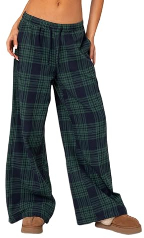 Felcia Pantalon de pyjama à carreaux pour femme - Taille élastique - Jambe large - Motif à carreaux - Décontracté - Vêtements de nuit