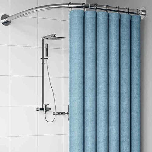 APHTOCF Verstellbare Eck-Duschvorhangstange L-Form, Gebogene Edelstahl Duschvorhangstange, Ohne Bohren, Für Badezimmer, Badewanne, Bekleidungsgeschäft, 70-95 X 90-130cm, Silber