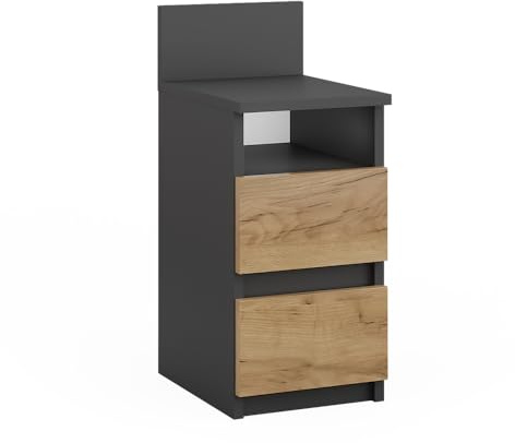 Vicco Die Nachtkommode Monty, Anthrazit/Goldkraft Eiche, 25 x 59.1 cm | mit 2 Schubladen, geeignet zur flexiblen Platzierung neben Bett oder Sofa