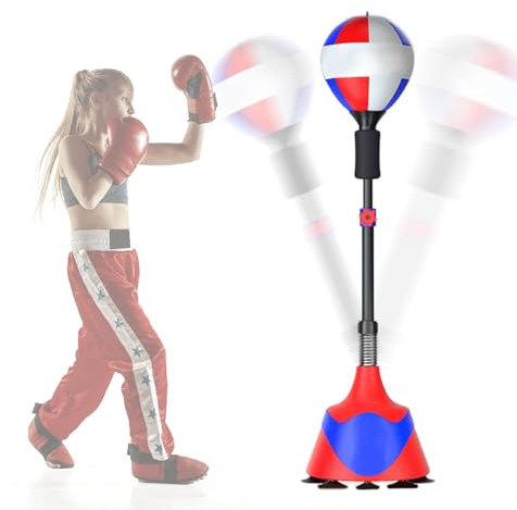 MBBTAG Punchingball Mit Ständer Boxsack Mit Ständer Stress Abbauen Höhenverstellbarer Freistehender Boxsack Stehend Einfach Zusammenzubauen Saugnapf Befestigt Und Mit Sand Befüllbar(Rot)