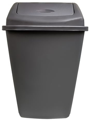 KMJ Large 50L Kitchen Bin - Convenient & Durable Waste Bins with Swing Lid– Perfect Trash Bin for Kitchen, Office, Bathroom and Home– Space Saving Black Bins- Grey 1 Pack