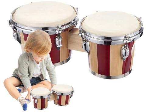 Trä Bongo Drummer - Bongos Tambies | Ställbart Handgjort träverktyg | Bongo-ektrummor för nybörjare | Bongos på 6 tum och 7 tum för vuxna barn