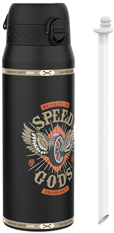 Ion8 MotoGP Courses Dieux de la Vitesse Bouteille Thermique de Sport avec Paille Amovible, 750ml/24oz, Bouteille Isotherme Anti-fuite, Facile à ouvrir, Verrouillage sécurisé, Passe au lave-vaisselle