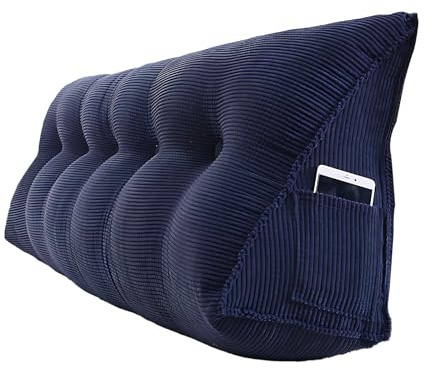 Kingbar Weiches Keilkissen Bett Großes Rückenkissen, Lesekissen Für Bett Und Sofa, Rückenlehne Mit Tasche, Rückenteil Im Bett Mit Abnehmbarem Bezug, Dark Blue, 45cm