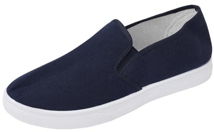 Tygskor dam slip-on fritidsskor sneakers – platta andningsbara sneakers utan skosnören löparskor sportskor – bekväma segelskor joggingskor träningsskor enfärgade, Mörkblå, 39 EU