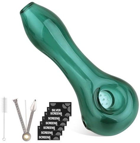 Glaspfeife 7 Loch Mini Bong Hitzebeständig Tabakpfeife Grüne | Dickes Glas Löffel Bong, 30x Rohrfilter, Rohrschneider, Ehemann, Freund Drahtbürste, Vatertagsgeschenk