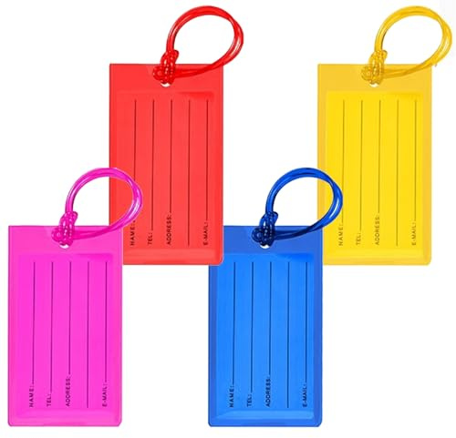 Durable Leather Luggage Tags Set of 4 – Premium Travel Bag ID Labels, Secure Strap, Personalized Name Card Included